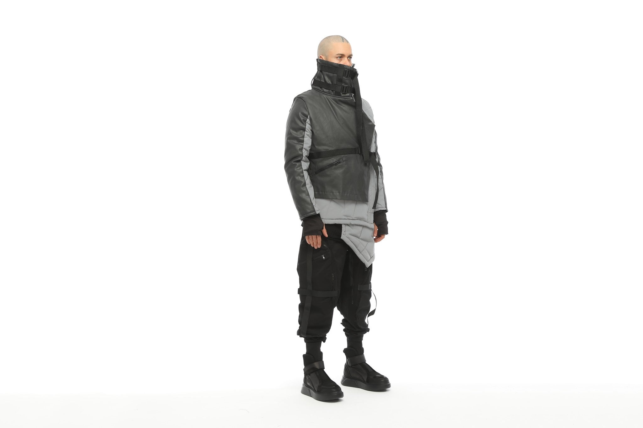 Coat with Top Panels and Asymmetric Hem