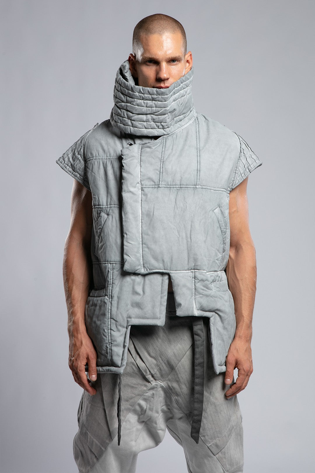 Short Coat with Long Scarf and Quilted Shroud