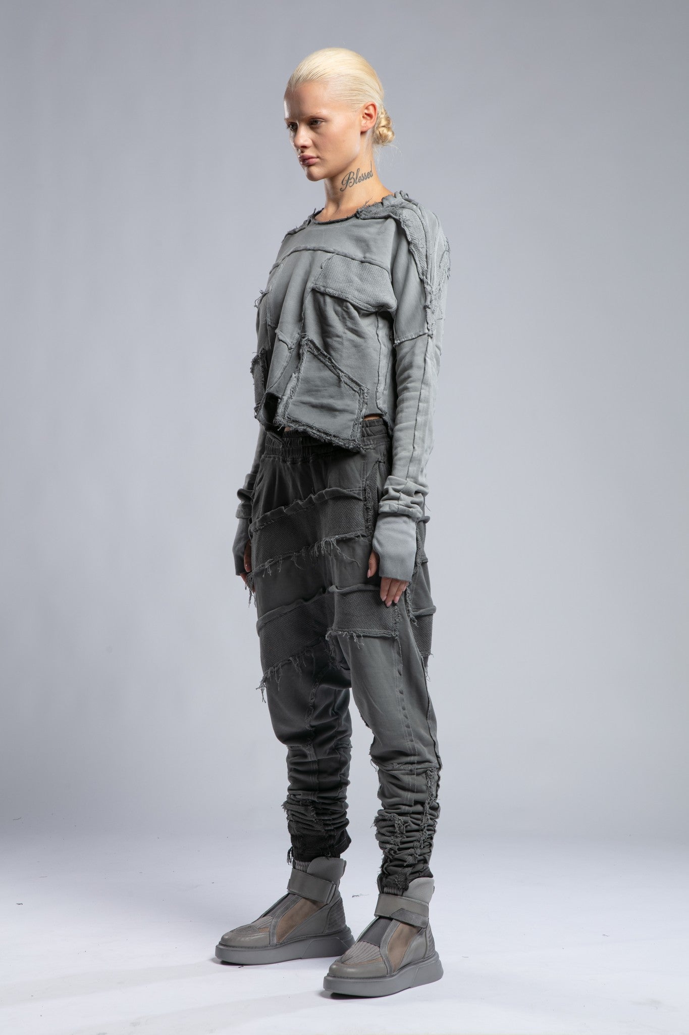 Dirty Stitched Contrast Panel Sweatshirt