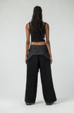 Women's Wide Leg Denim Pants with Leather Details