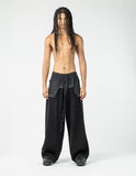 Men's Wide Leg Denim Pants with Leather Details