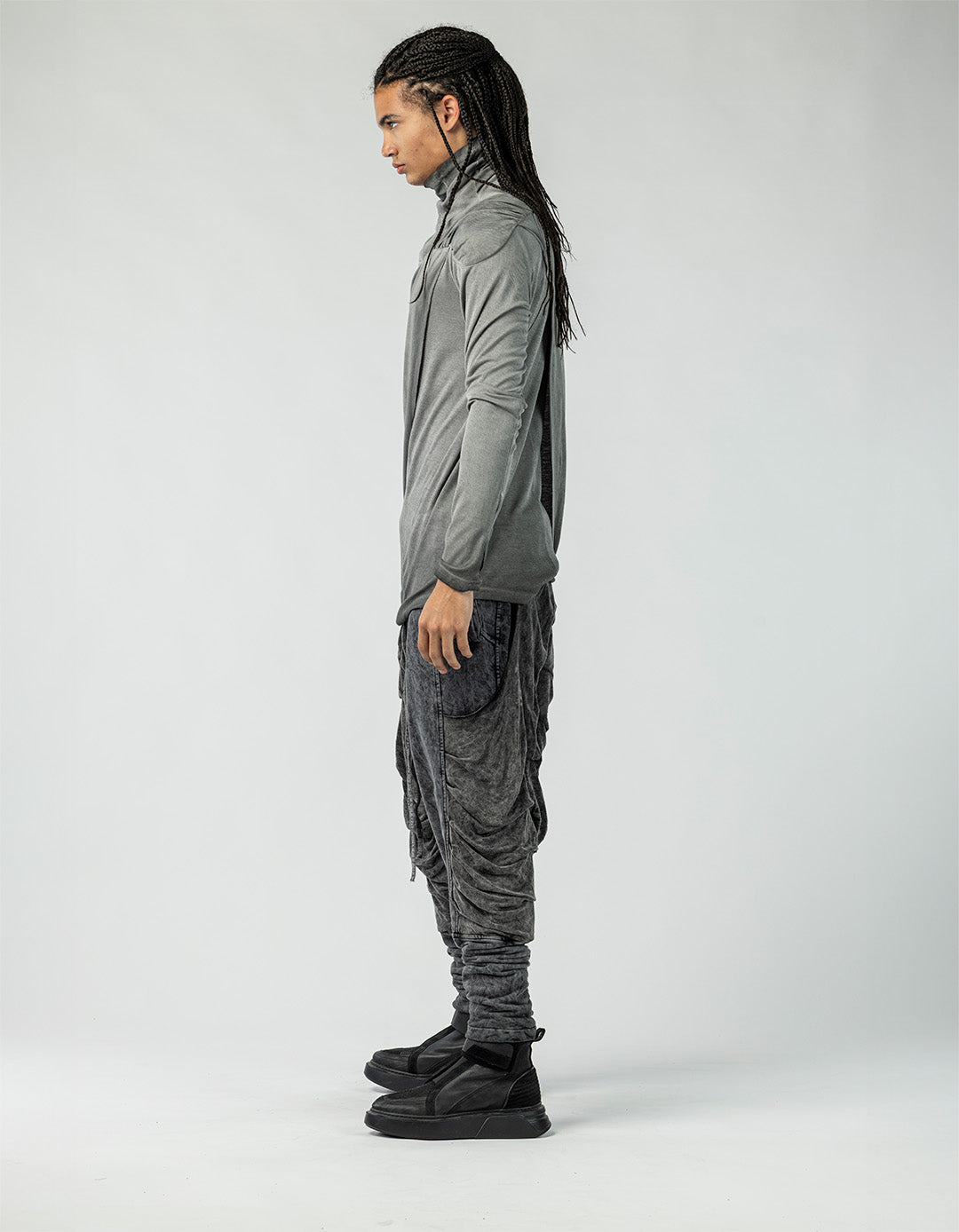 Men's Turtleneck Sweatshirt Featuring Ruched Shoulders