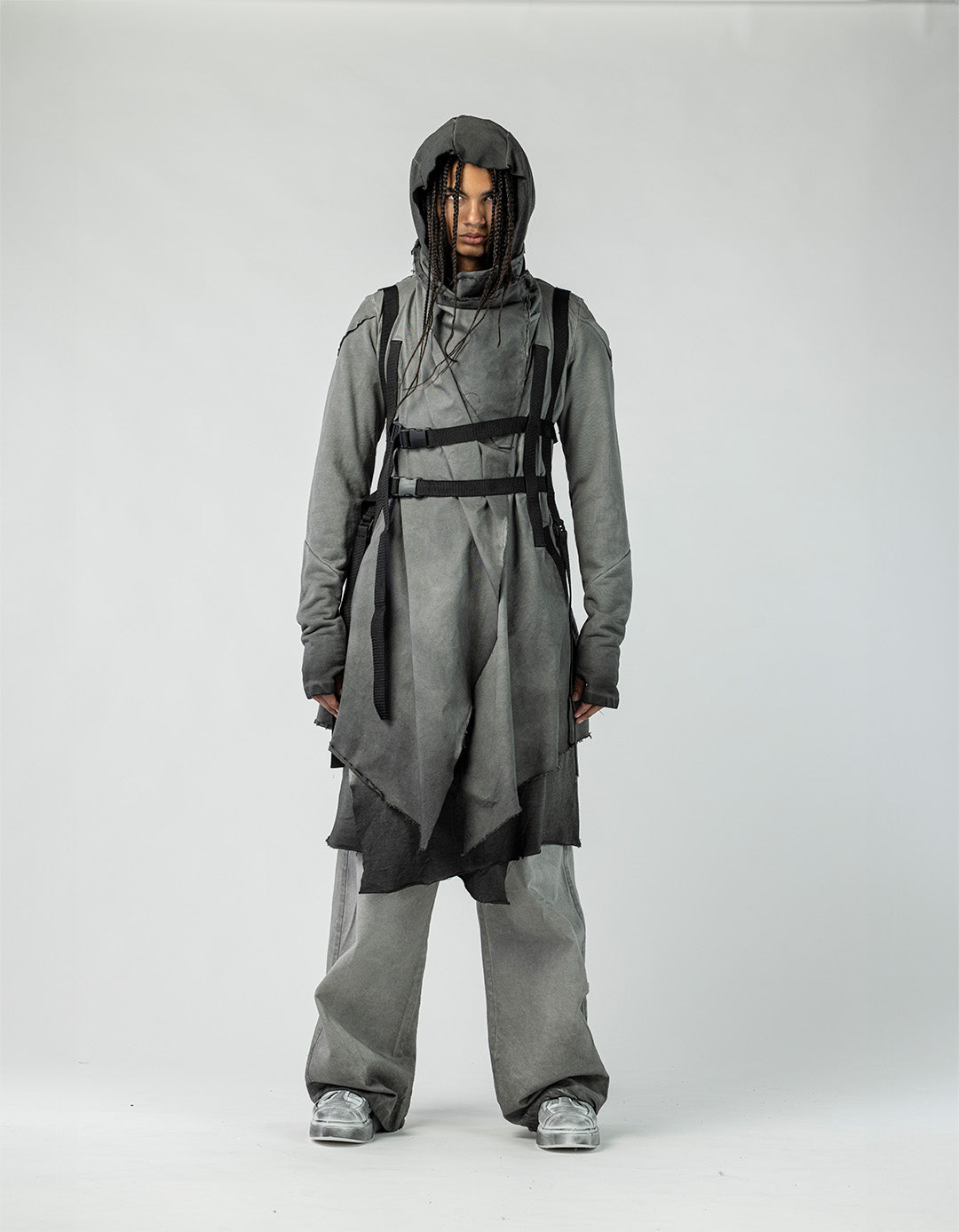 Men's Cardigan with Layered Front and Belt Detail