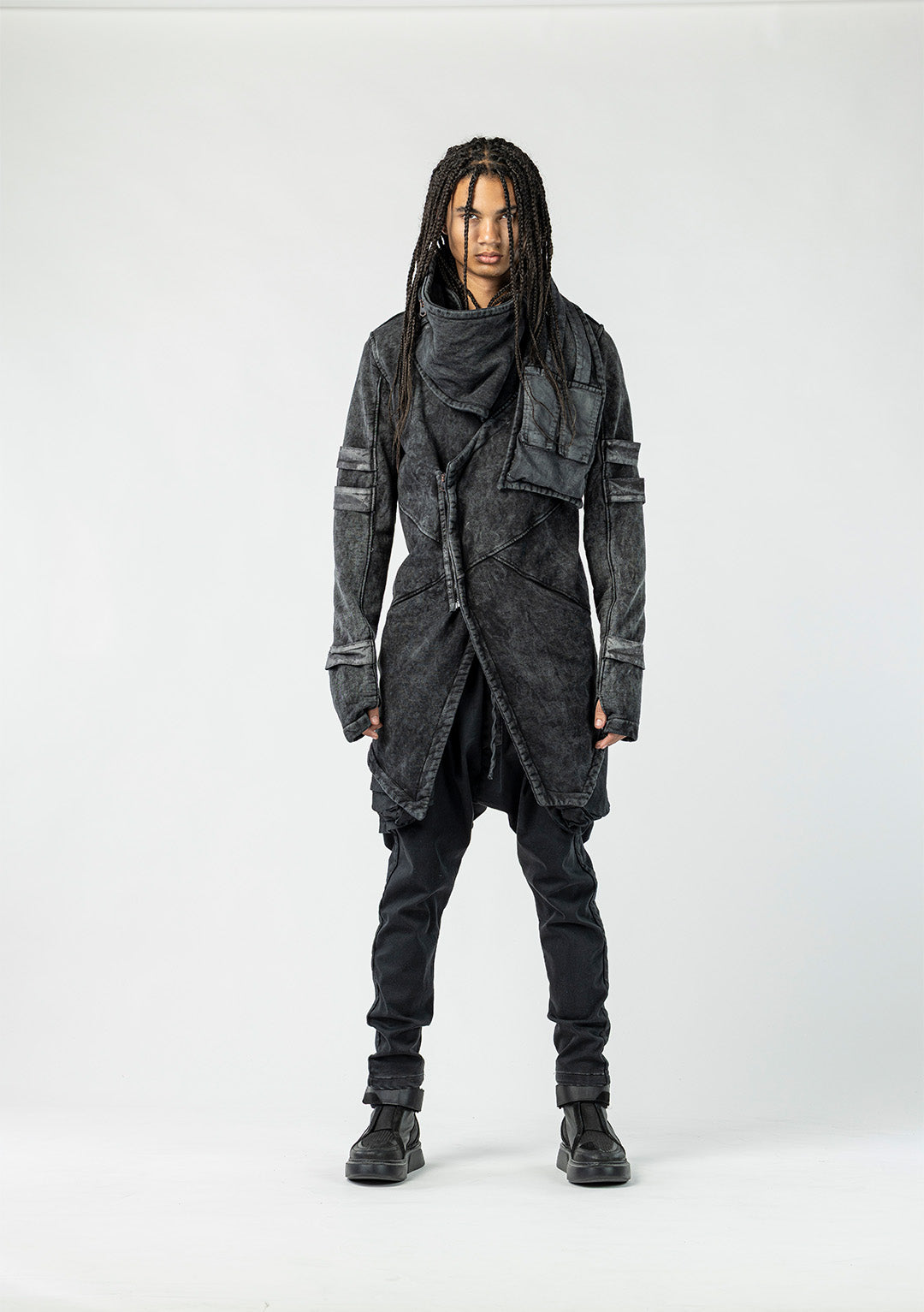 Men's Cardigan with Scarf Detail and Front Zipper