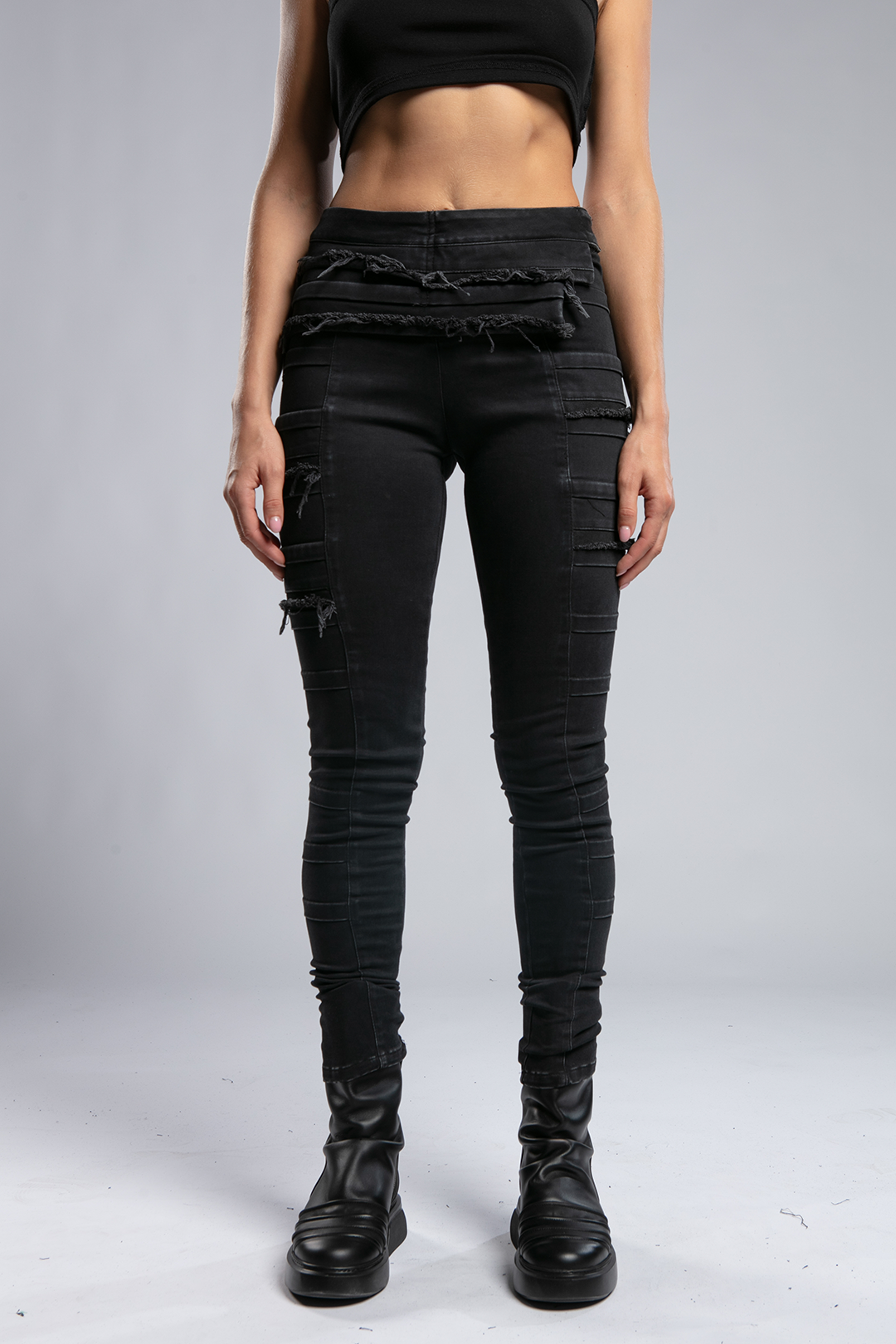 ASYMMETRIC CUT DIRTY STITCHING PANTS